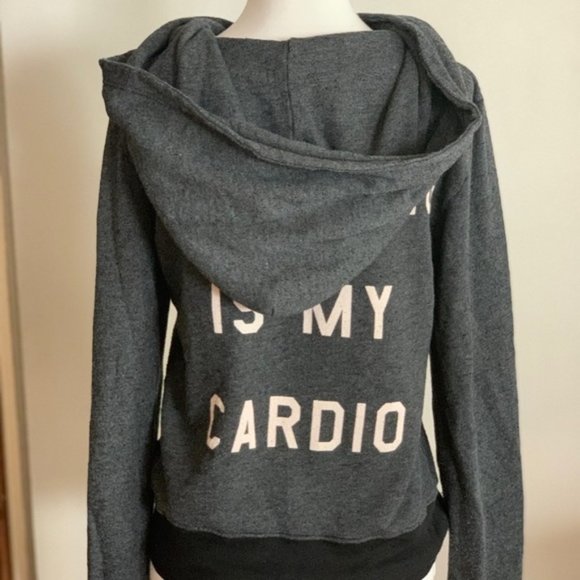 Vintage Wildfox Shopping is my Cardio Hooded Zip Up, Size Small, Grey/Black - Picture 3 of 5